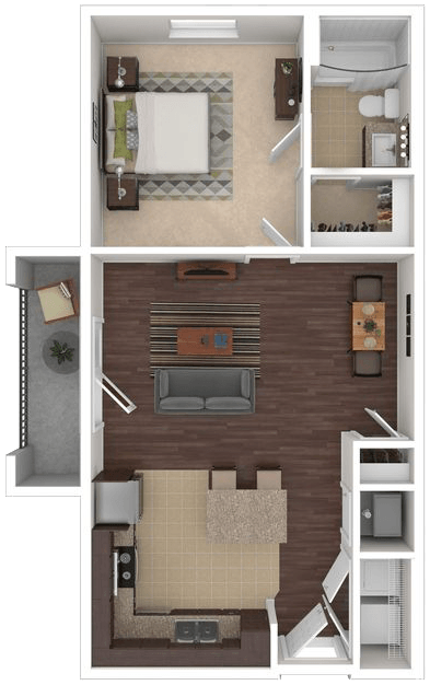 Floor plan for 1 bed, 1 bath, 650 sqft